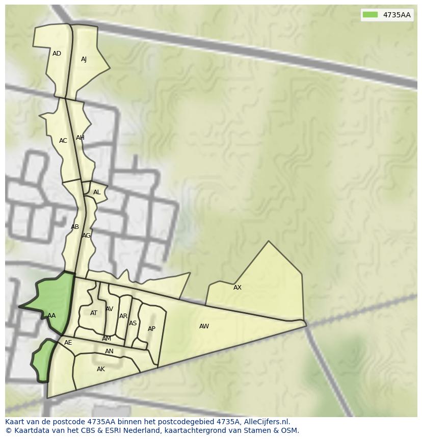 Afbeelding van het postcodegebied 4735 AA op de kaart.