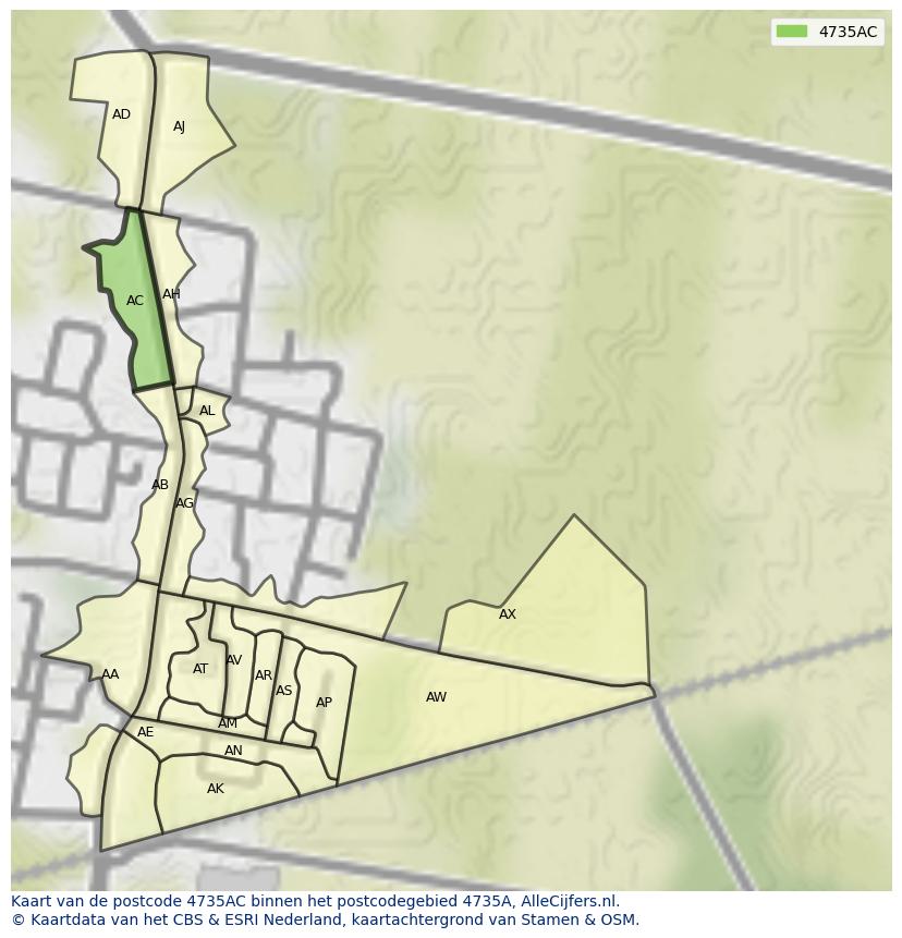 Afbeelding van het postcodegebied 4735 AC op de kaart.