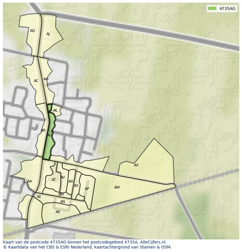 Afbeelding van het postcodegebied 4735 AG op de kaart.