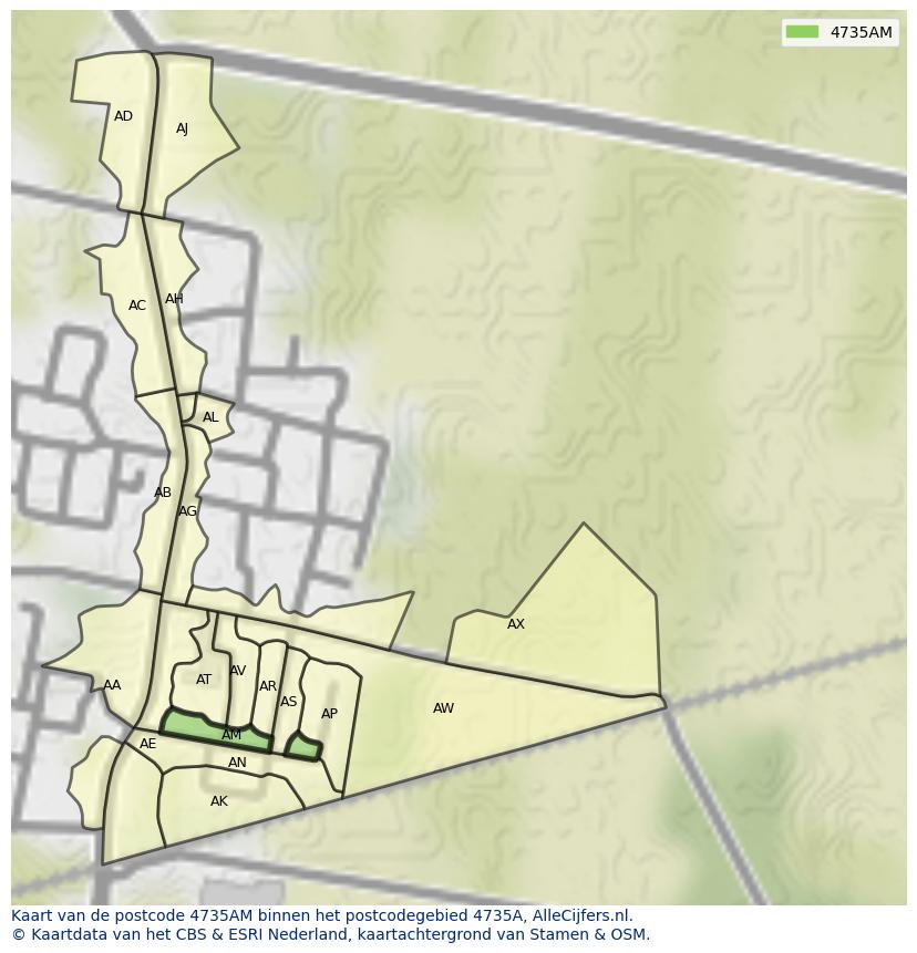 Afbeelding van het postcodegebied 4735 AM op de kaart.