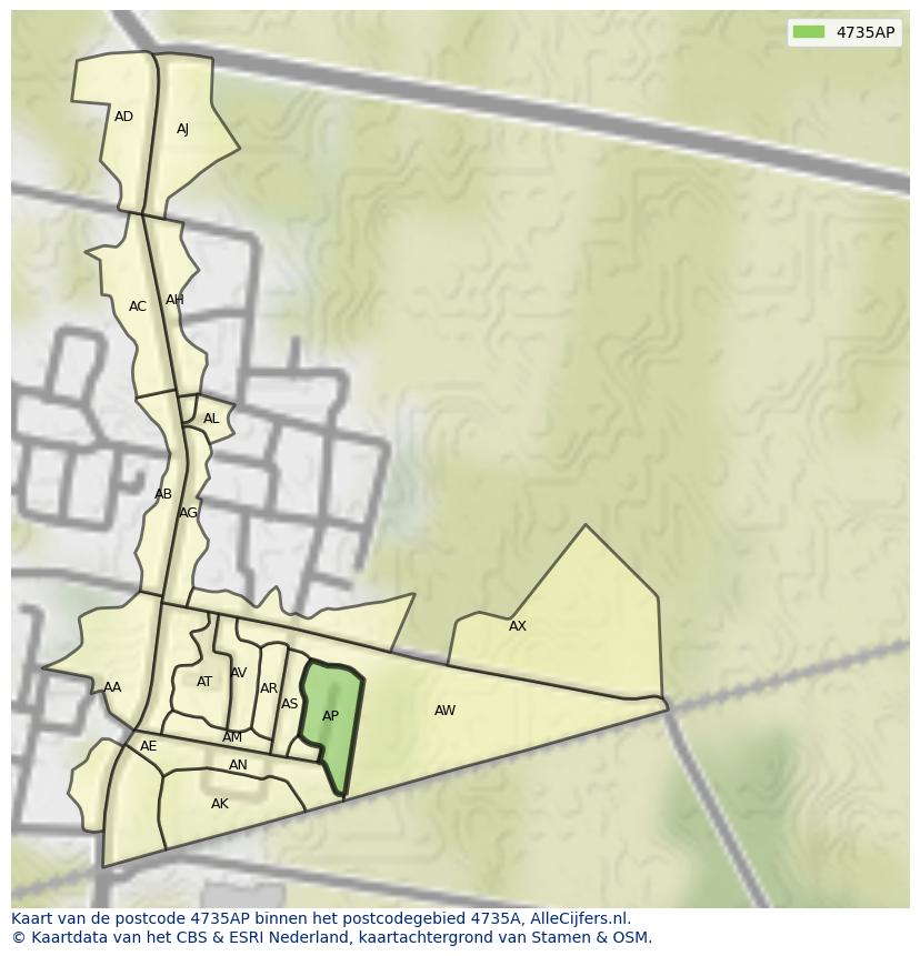 Afbeelding van het postcodegebied 4735 AP op de kaart.