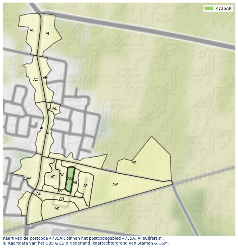 Afbeelding van het postcodegebied 4735 AR op de kaart.