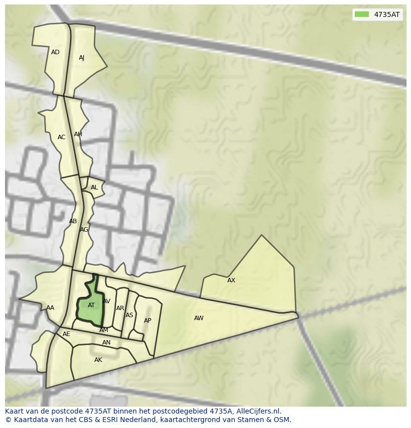 Afbeelding van het postcodegebied 4735 AT op de kaart.