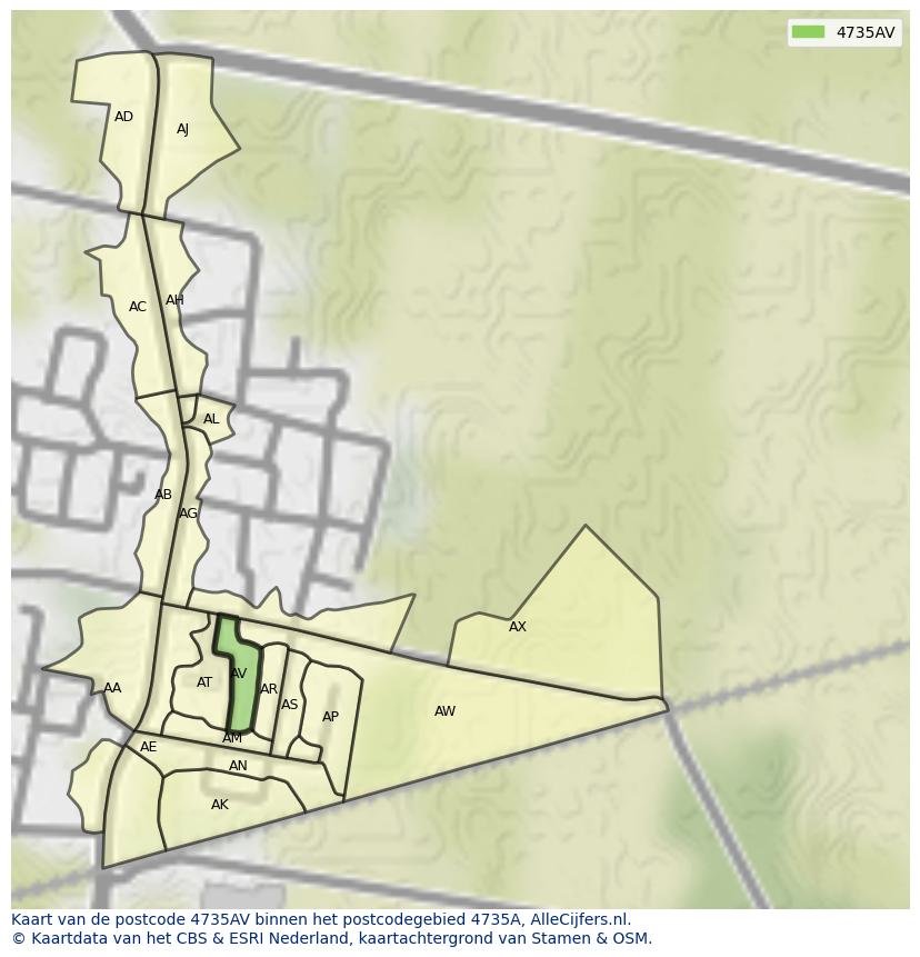 Afbeelding van het postcodegebied 4735 AV op de kaart.
