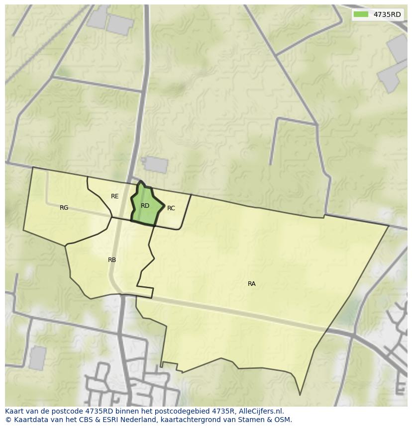 Afbeelding van het postcodegebied 4735 RD op de kaart.