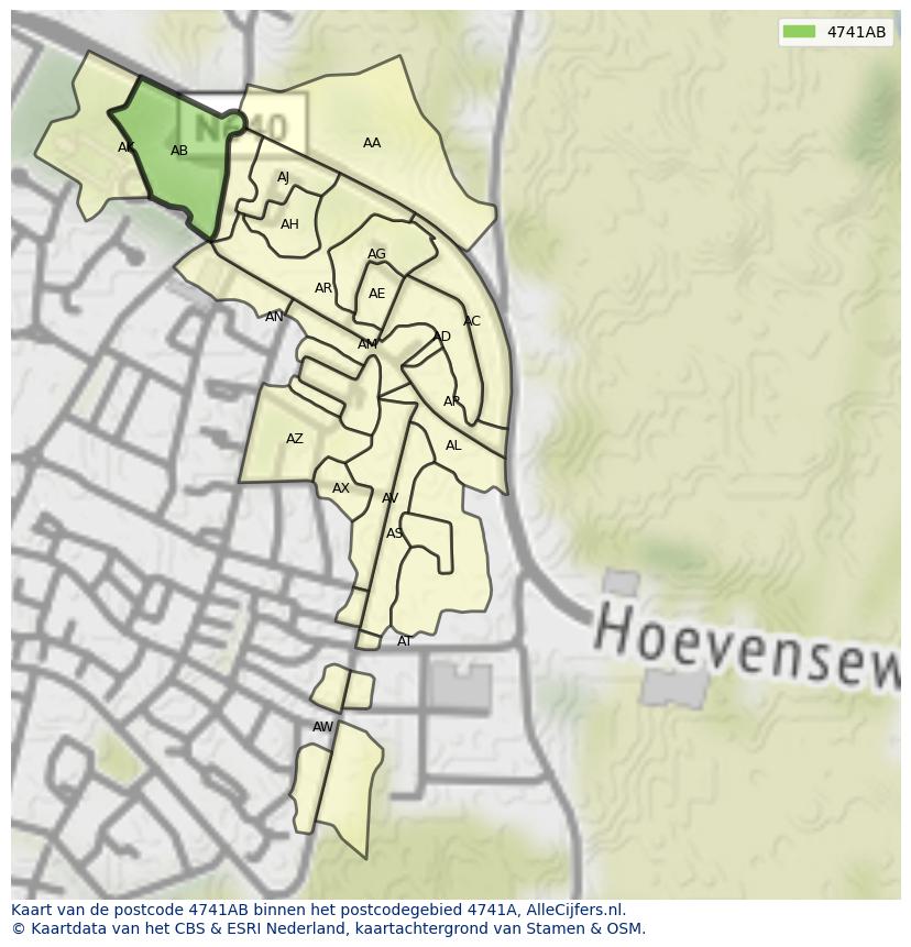 Afbeelding van het postcodegebied 4741 AB op de kaart.