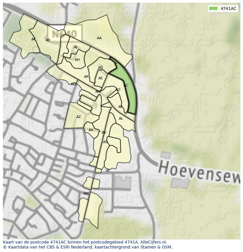 Afbeelding van het postcodegebied 4741 AC op de kaart.
