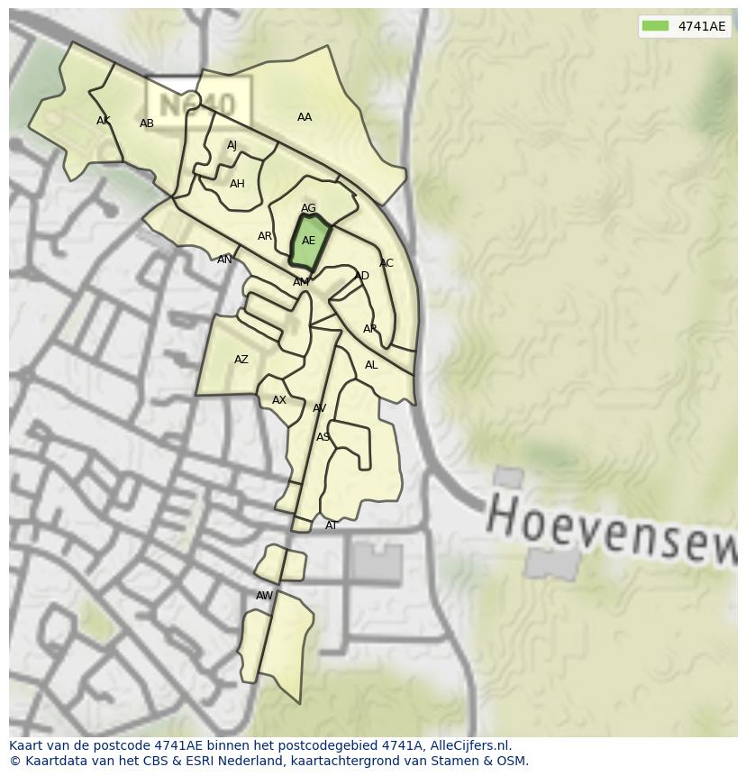 Afbeelding van het postcodegebied 4741 AE op de kaart.