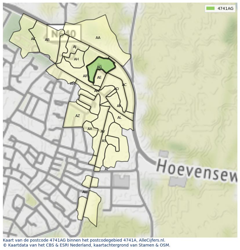 Afbeelding van het postcodegebied 4741 AG op de kaart.