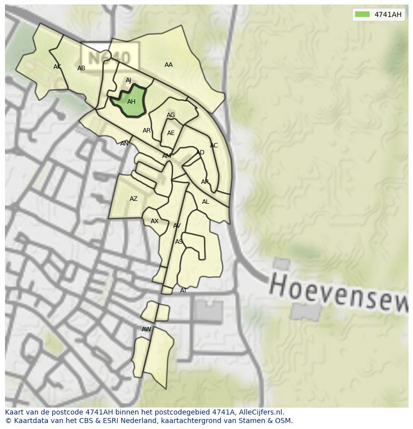 Afbeelding van het postcodegebied 4741 AH op de kaart.