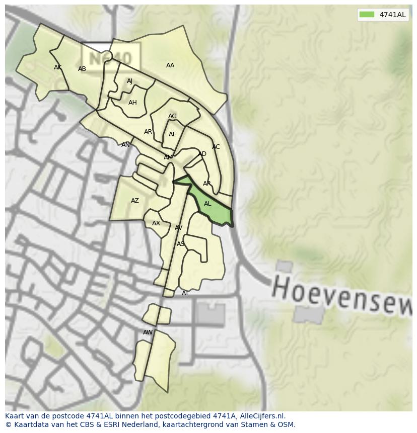 Afbeelding van het postcodegebied 4741 AL op de kaart.