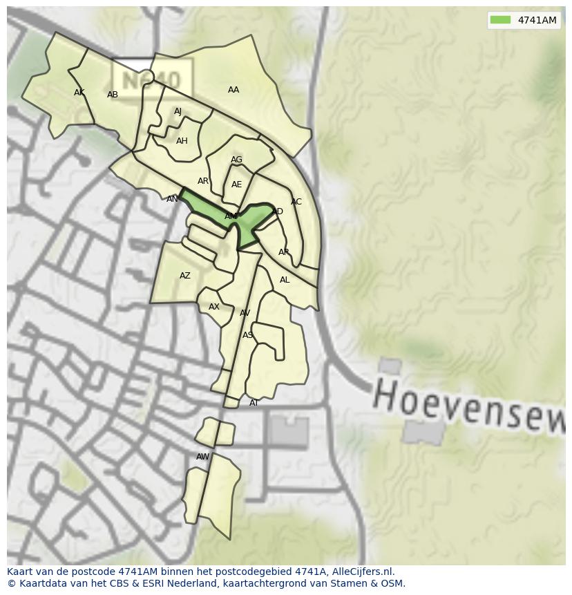 Afbeelding van het postcodegebied 4741 AM op de kaart.