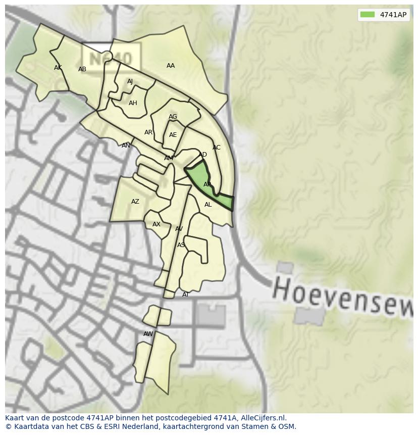 Afbeelding van het postcodegebied 4741 AP op de kaart.