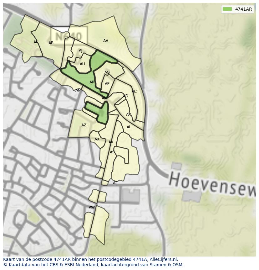 Afbeelding van het postcodegebied 4741 AR op de kaart.