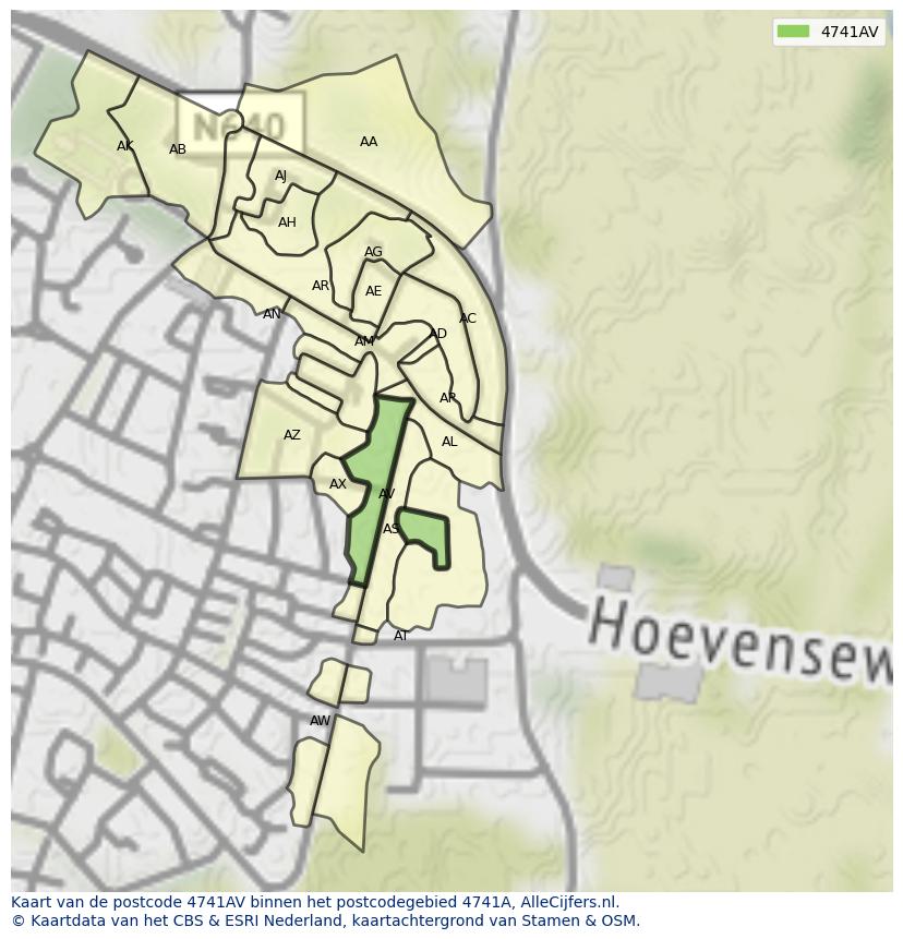 Afbeelding van het postcodegebied 4741 AV op de kaart.