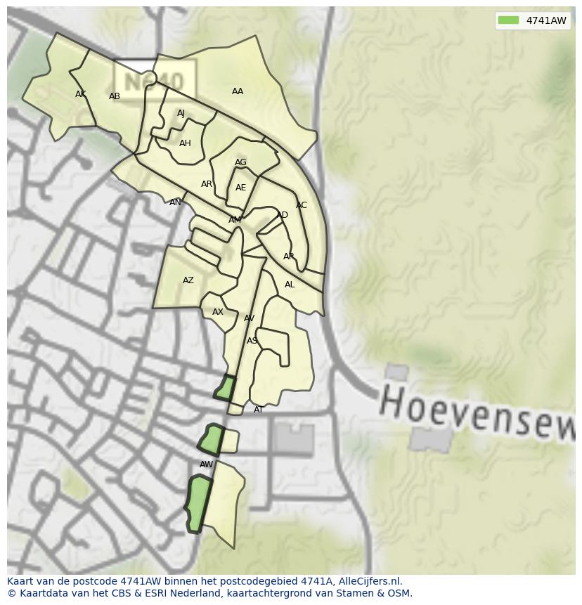 Afbeelding van het postcodegebied 4741 AW op de kaart.