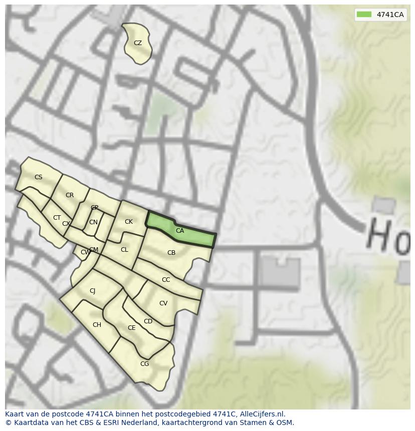 Afbeelding van het postcodegebied 4741 CA op de kaart.