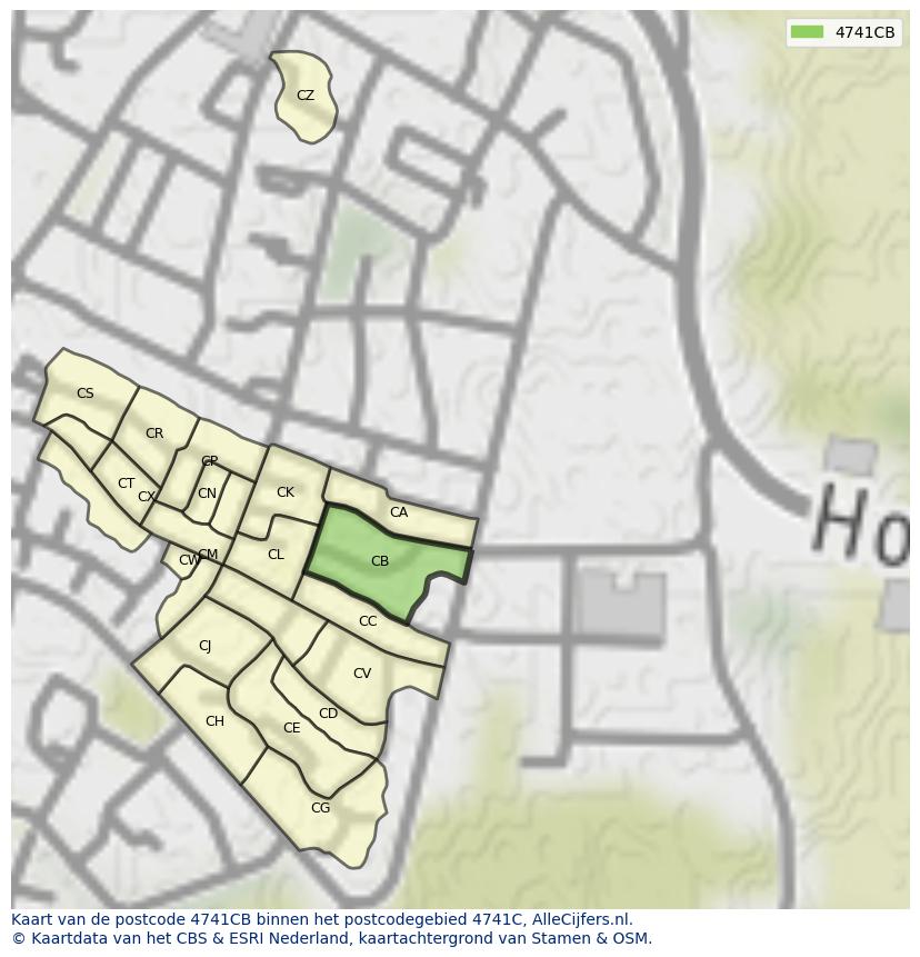 Afbeelding van het postcodegebied 4741 CB op de kaart.