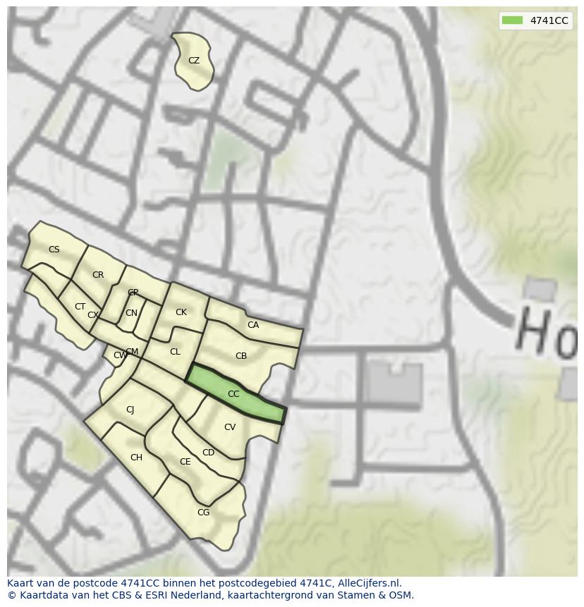 Afbeelding van het postcodegebied 4741 CC op de kaart.