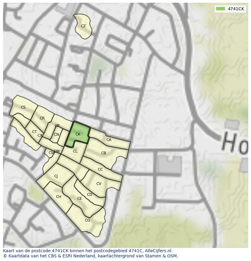 Afbeelding van het postcodegebied 4741 CK op de kaart.