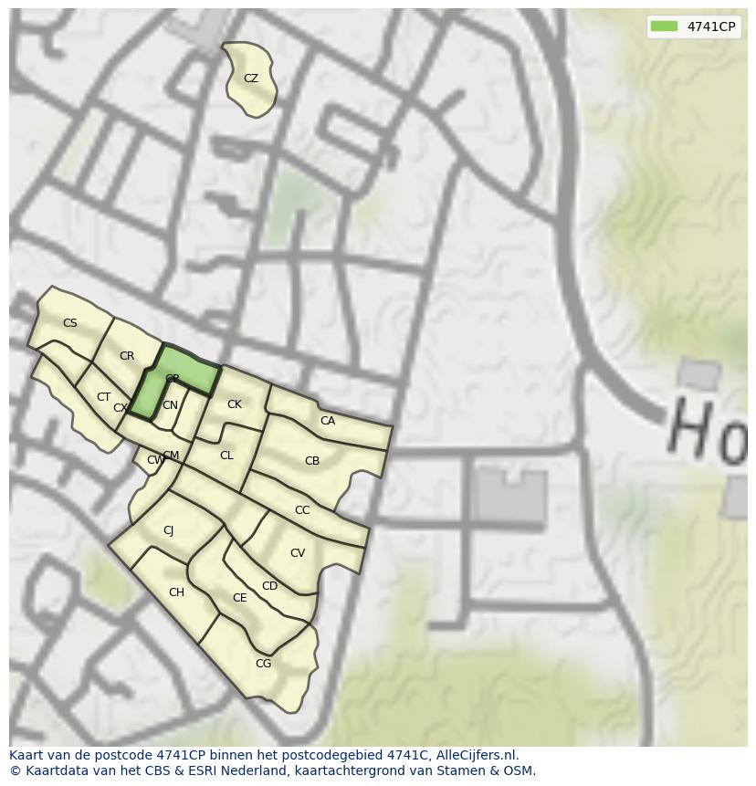 Afbeelding van het postcodegebied 4741 CP op de kaart.