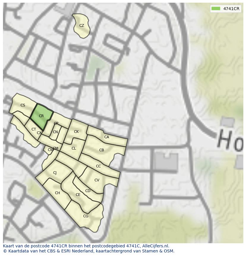 Afbeelding van het postcodegebied 4741 CR op de kaart.