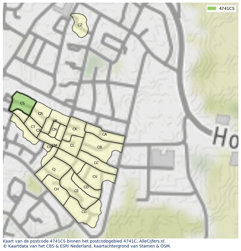 Afbeelding van het postcodegebied 4741 CS op de kaart.