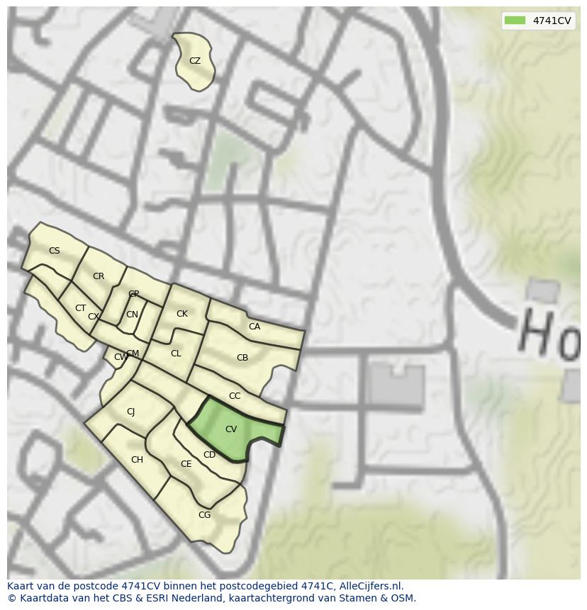 Afbeelding van het postcodegebied 4741 CV op de kaart.