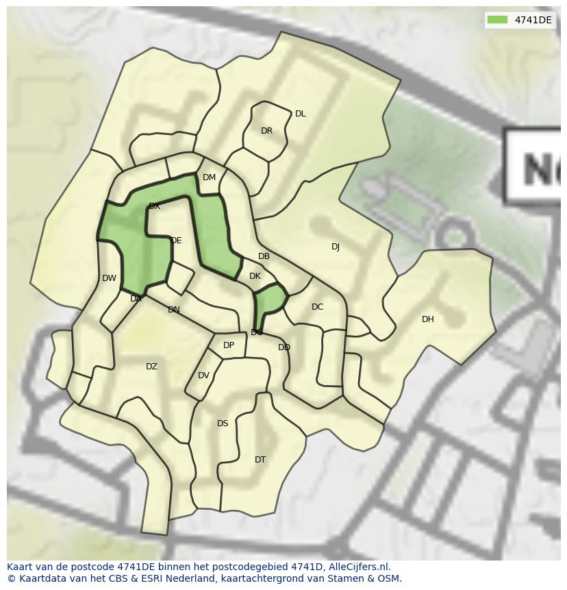 Afbeelding van het postcodegebied 4741 DE op de kaart.