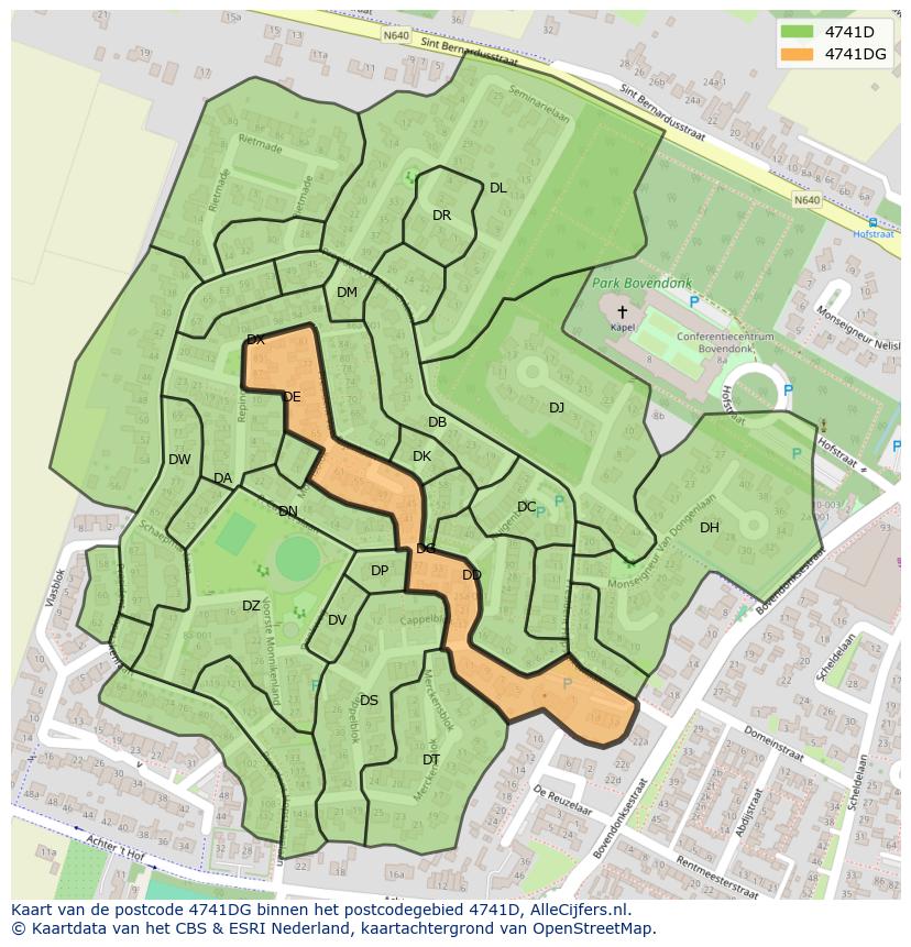Afbeelding van het postcodegebied 4741 DG op de kaart.