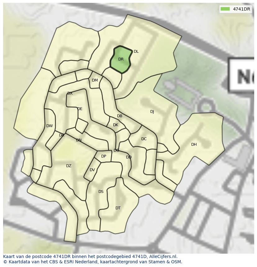 Afbeelding van het postcodegebied 4741 DR op de kaart.