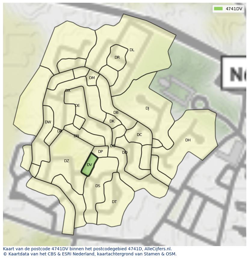 Afbeelding van het postcodegebied 4741 DV op de kaart.