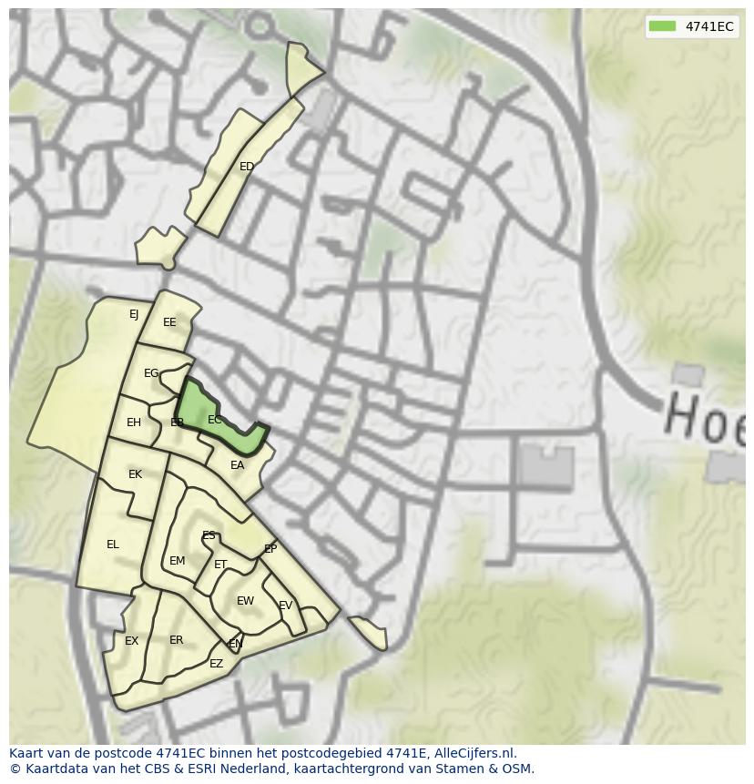 Afbeelding van het postcodegebied 4741 EC op de kaart.