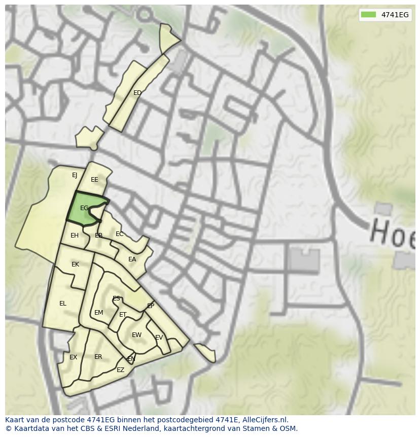 Afbeelding van het postcodegebied 4741 EG op de kaart.