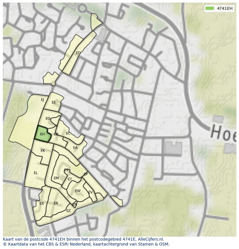 Afbeelding van het postcodegebied 4741 EH op de kaart.