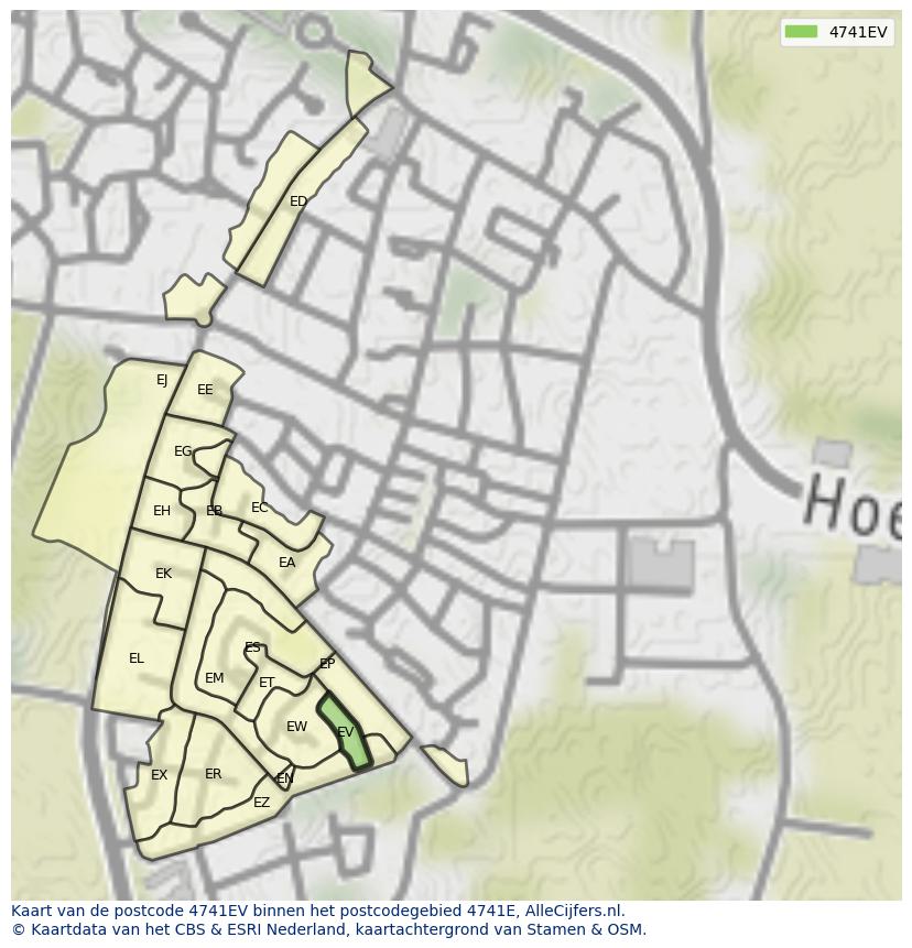 Afbeelding van het postcodegebied 4741 EV op de kaart.