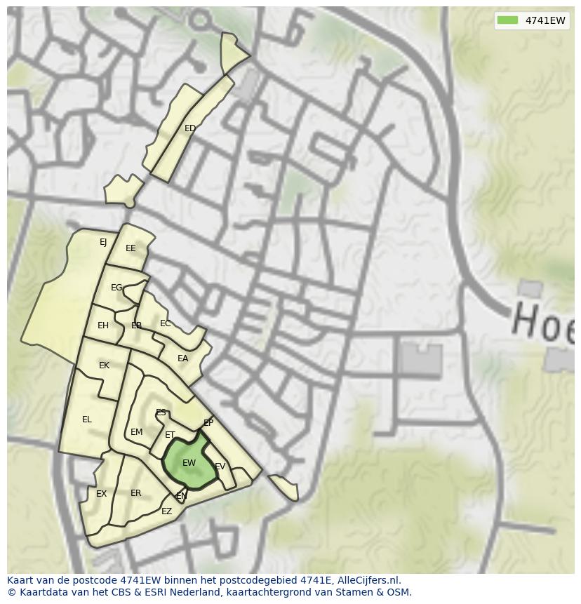 Afbeelding van het postcodegebied 4741 EW op de kaart.