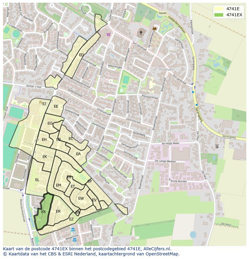 Afbeelding van het postcodegebied 4741 EX op de kaart.