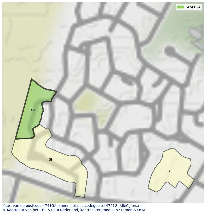 Afbeelding van het postcodegebied 4741 GA op de kaart.