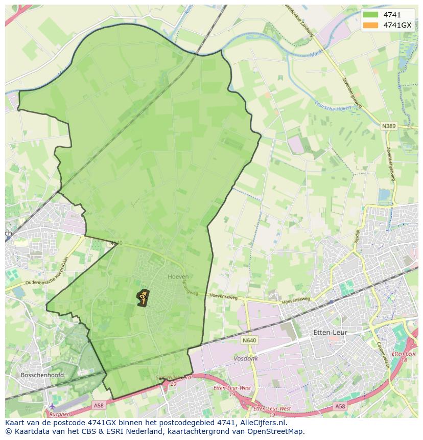Afbeelding van het postcodegebied 4741 GX op de kaart.