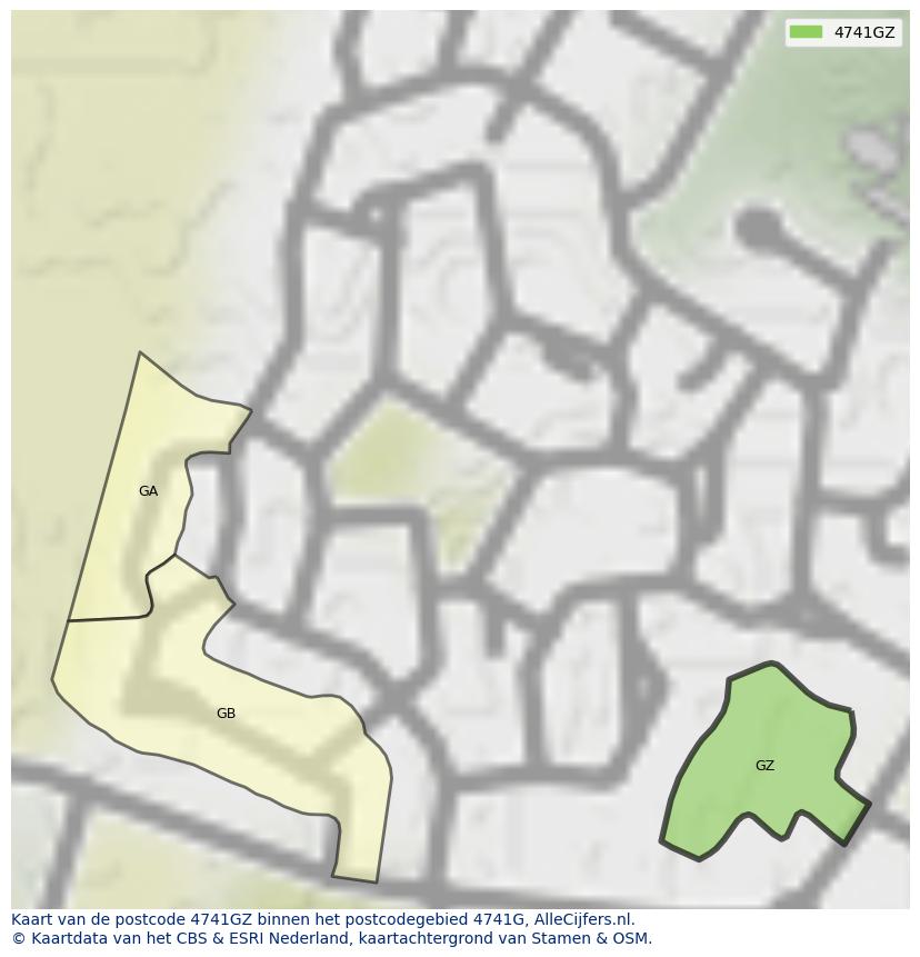 Afbeelding van het postcodegebied 4741 GZ op de kaart.
