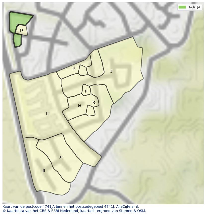 Afbeelding van het postcodegebied 4741 JA op de kaart.
