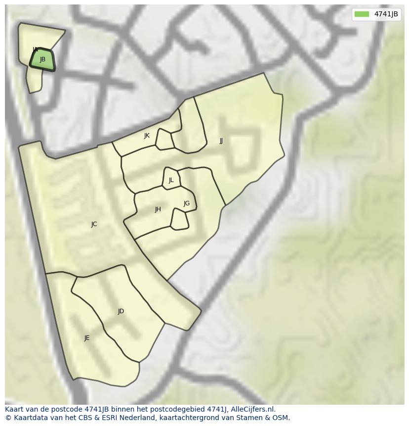 Afbeelding van het postcodegebied 4741 JB op de kaart.
