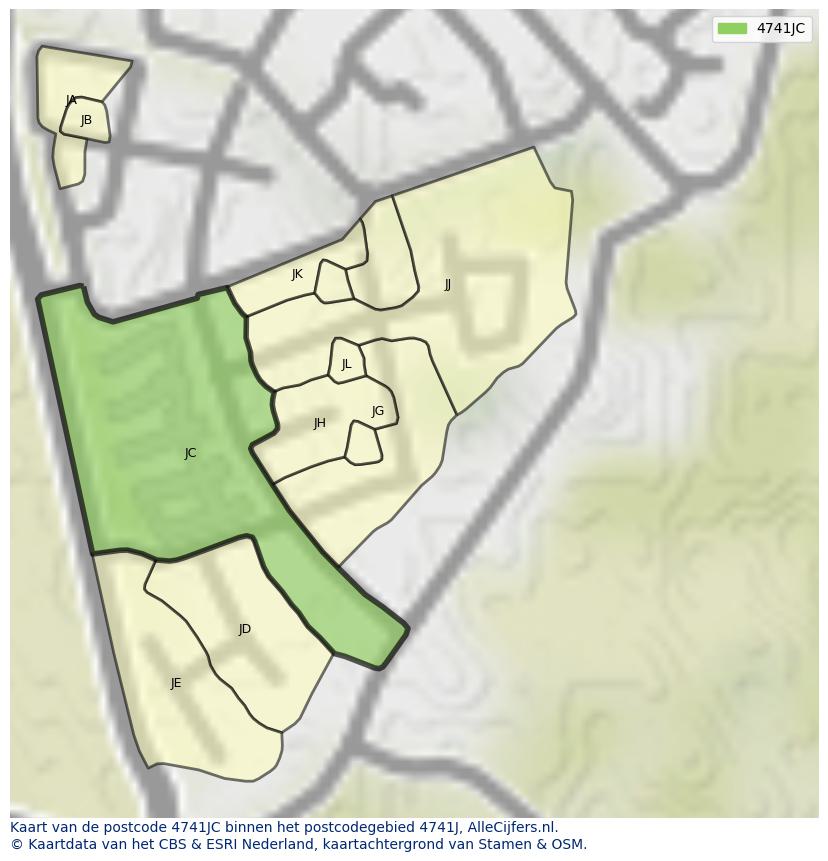 Afbeelding van het postcodegebied 4741 JC op de kaart.
