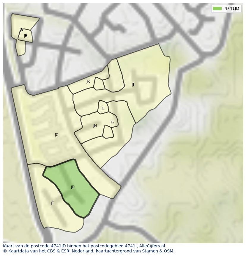 Afbeelding van het postcodegebied 4741 JD op de kaart.