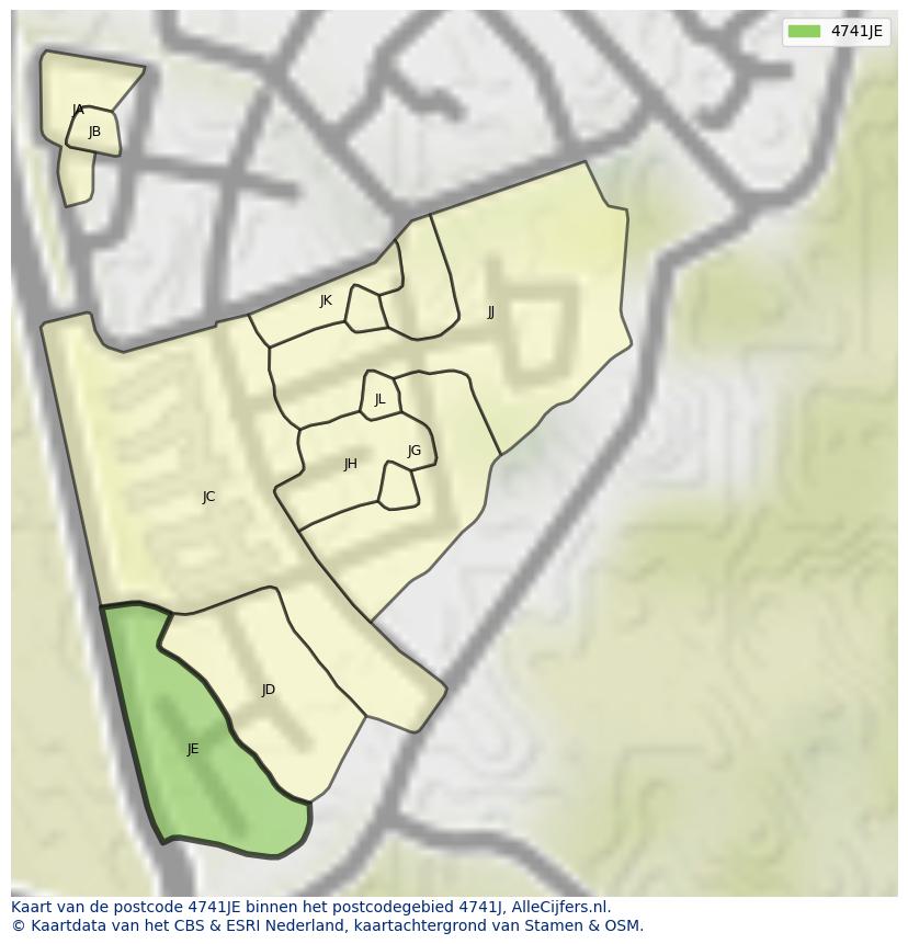 Afbeelding van het postcodegebied 4741 JE op de kaart.
