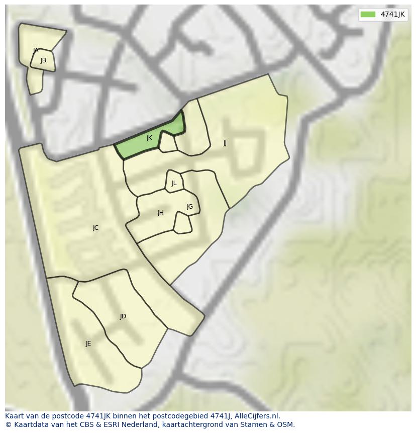 Afbeelding van het postcodegebied 4741 JK op de kaart.