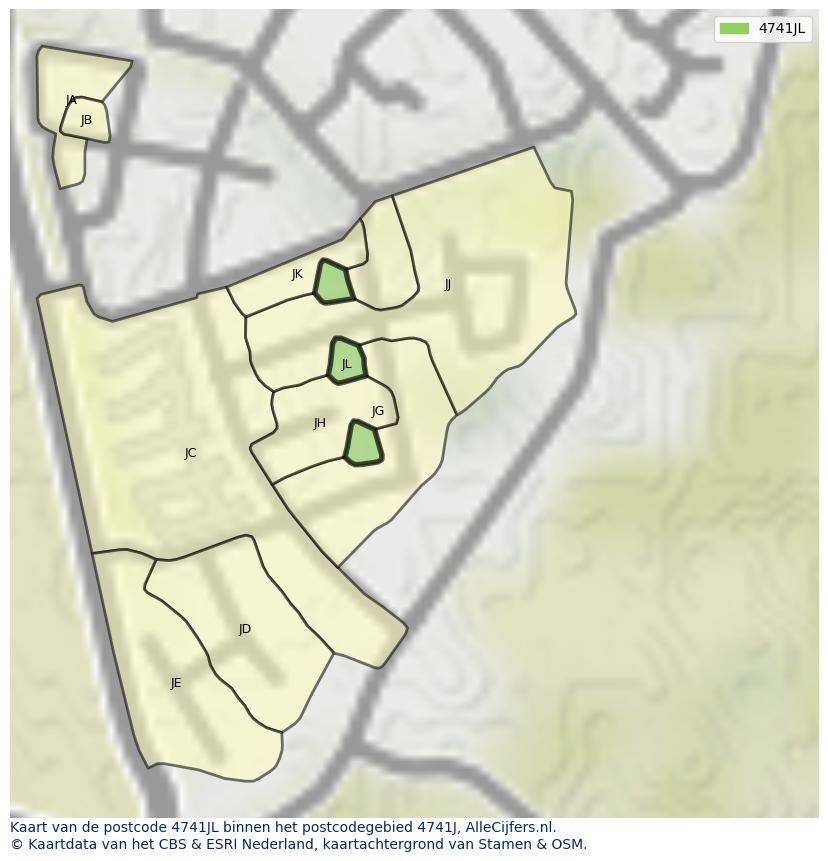 Afbeelding van het postcodegebied 4741 JL op de kaart.