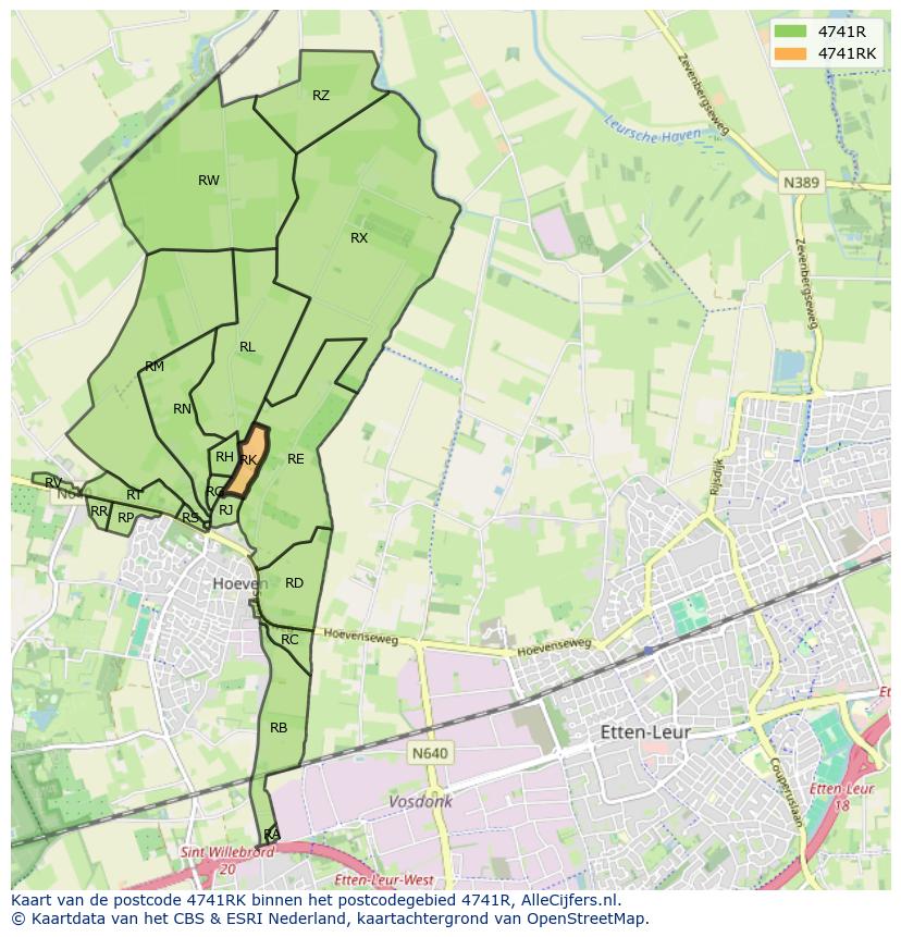 Afbeelding van het postcodegebied 4741 RK op de kaart.