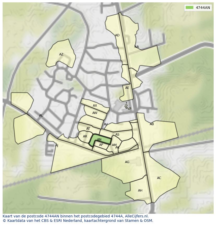 Afbeelding van het postcodegebied 4744 AN op de kaart.